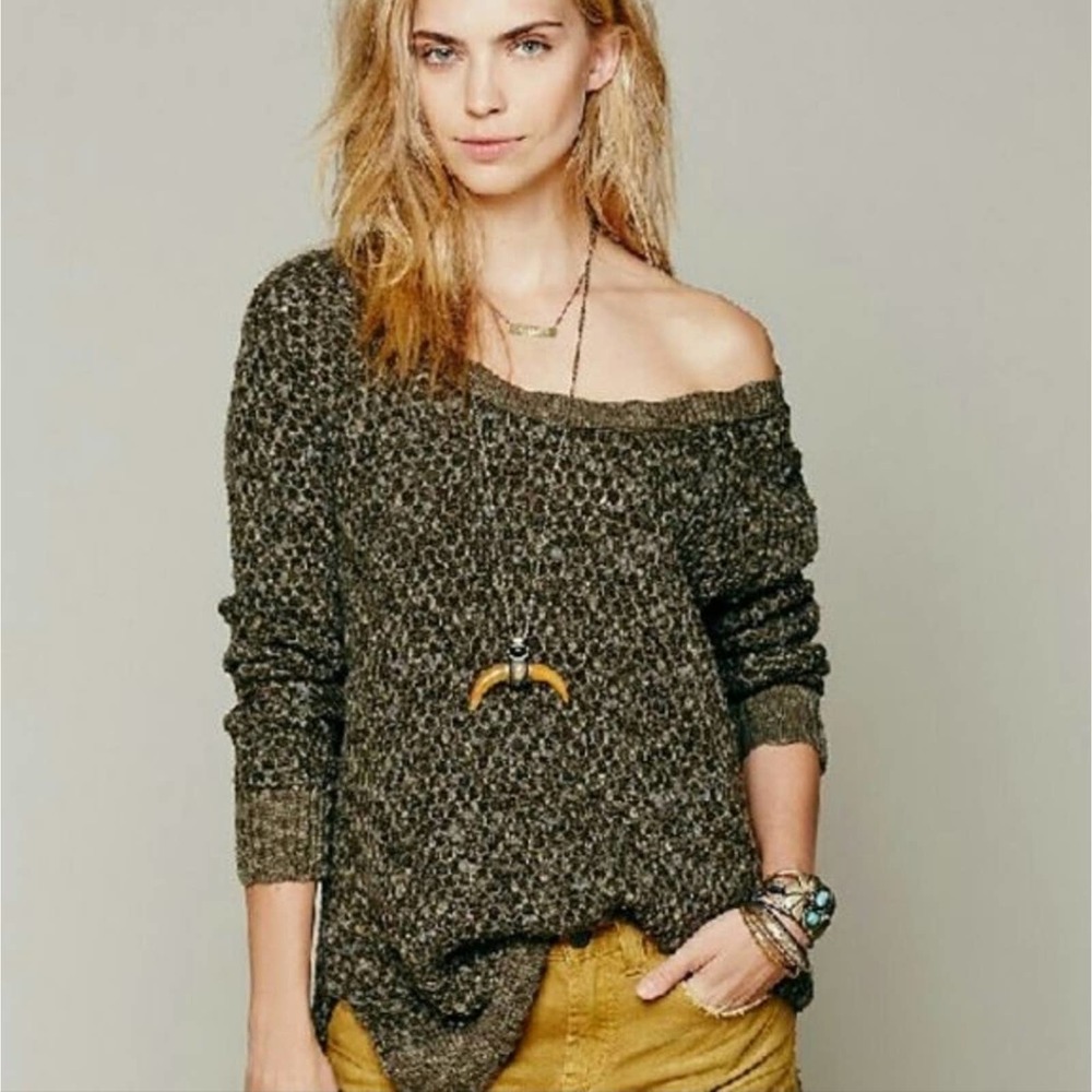 Free People Jeepster Honeycomb Green Sweater